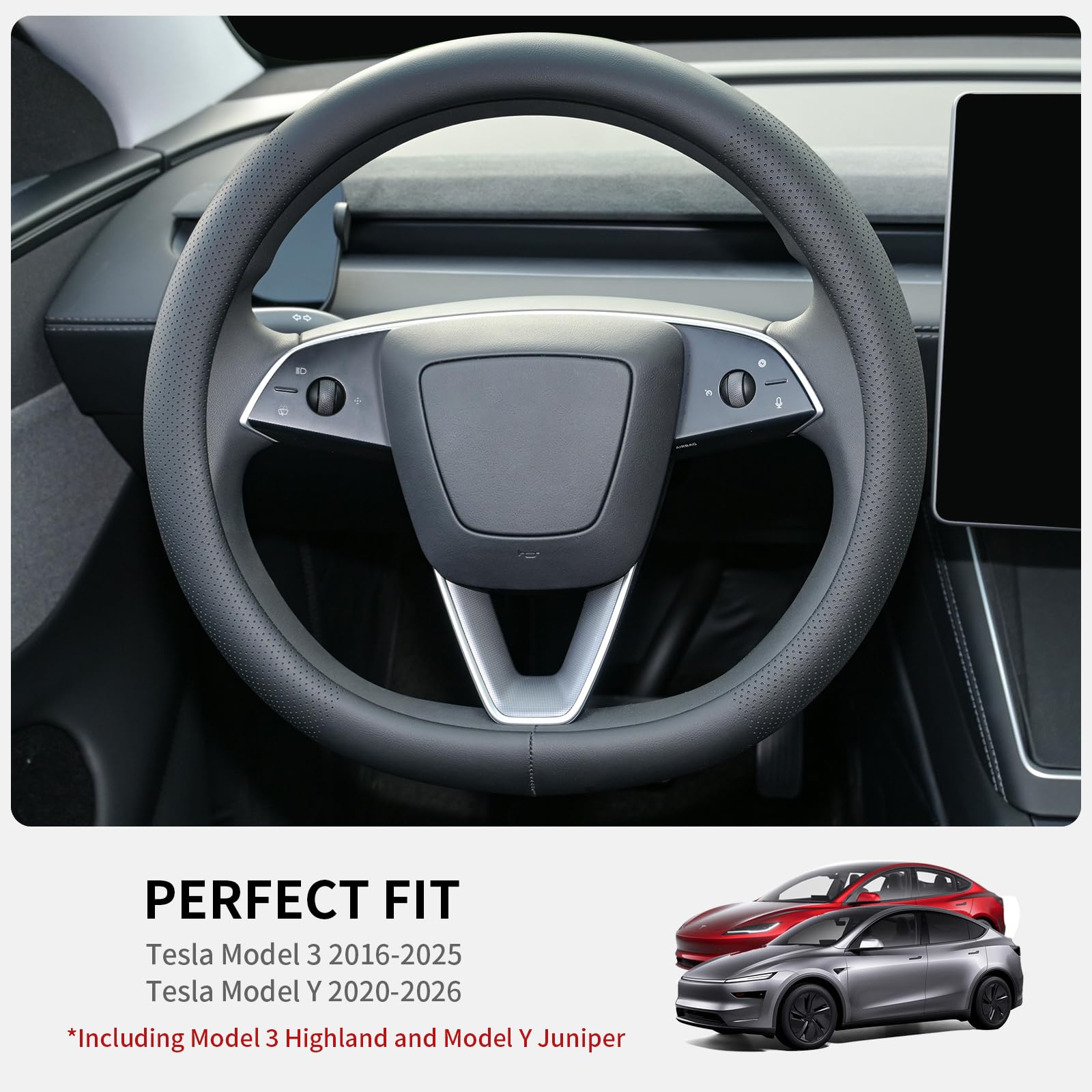 Amazon | UxcerナッパレザーステアリングホイールカバーTesla Model 3